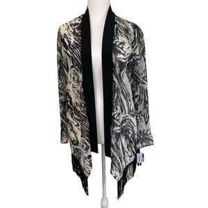R&M Richards Women's Open Front Fringe Detail Abstract Print Cardigan Size 10P